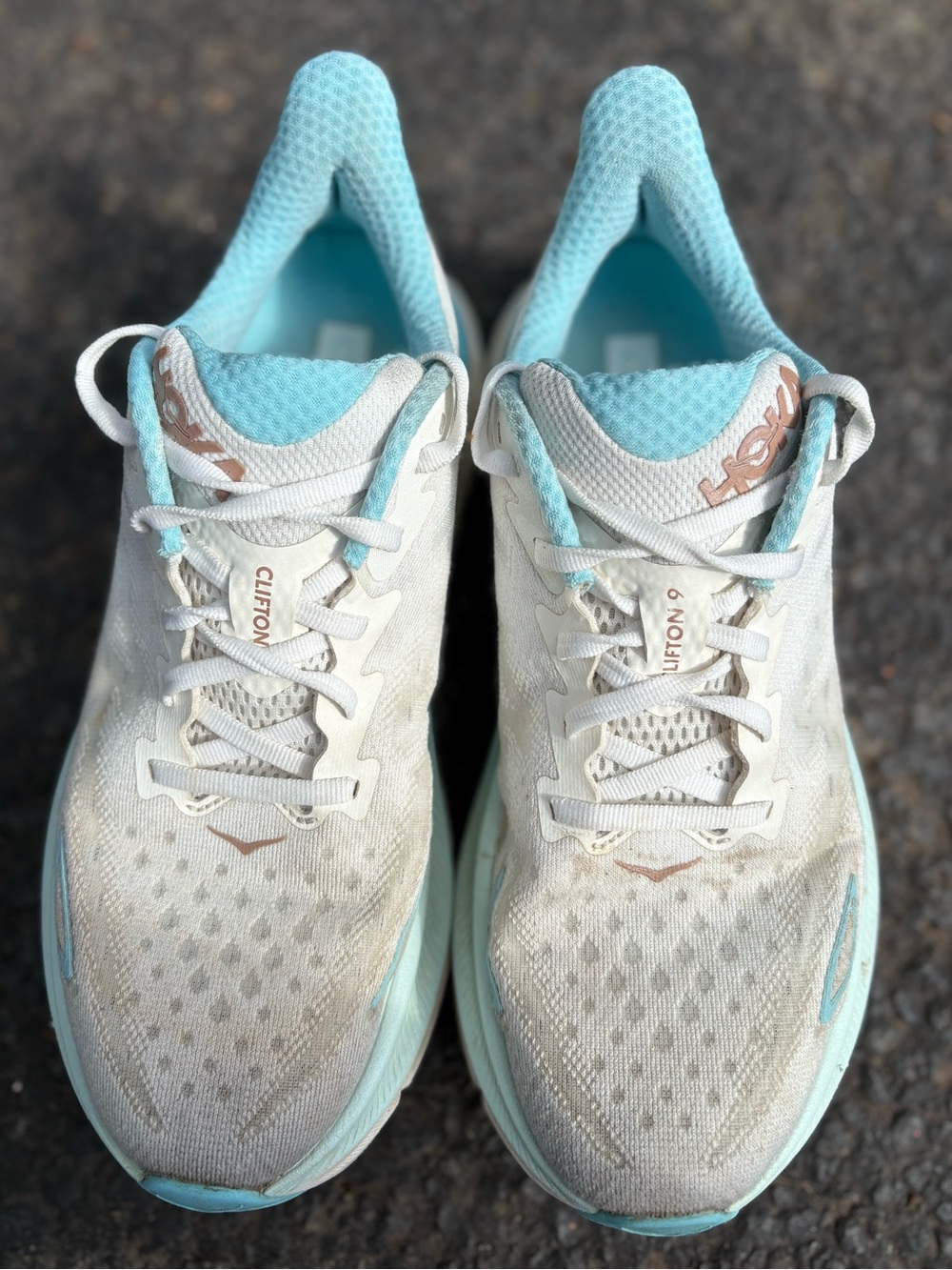 Hoka Women's Clifton 9 Running Shoes - White & Light Blue